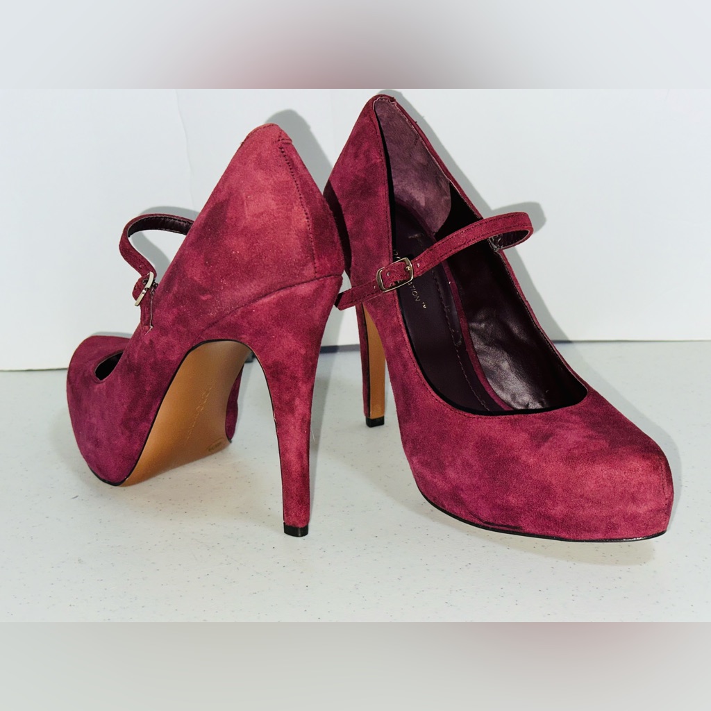 Bcbg Deep Suede Burgundy Mary Jane Heels Women’s Size 9 Like New